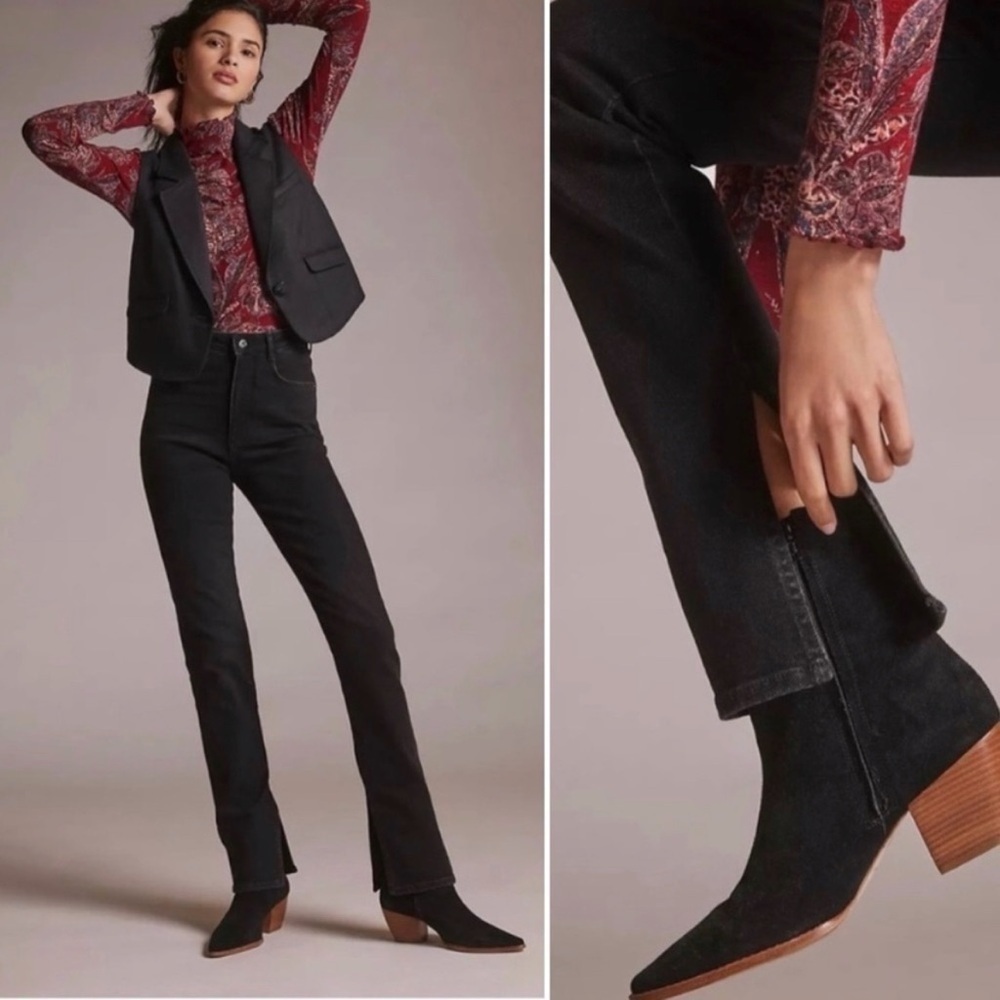 Anthropologie Pilcro Split Straight Jeans 26 2 black high rise waist non-stretch